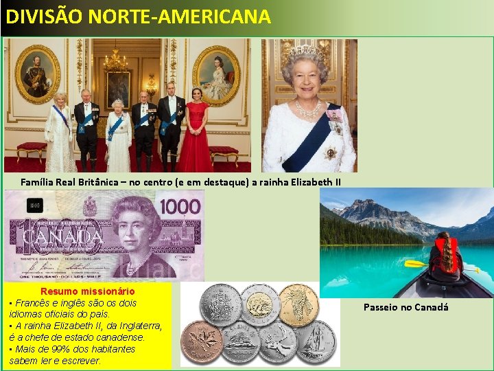 DIVISÃO NORTE-AMERICANA Família Real Britânica – no centro (e em destaque) a rainha Elizabeth