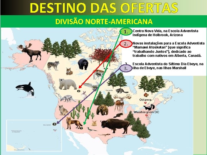 DESTINO DAS OFERTAS DIVISÃO NORTE-AMERICANA 1. 1. Centro Nova Vida, na Escola Adventista Indígena