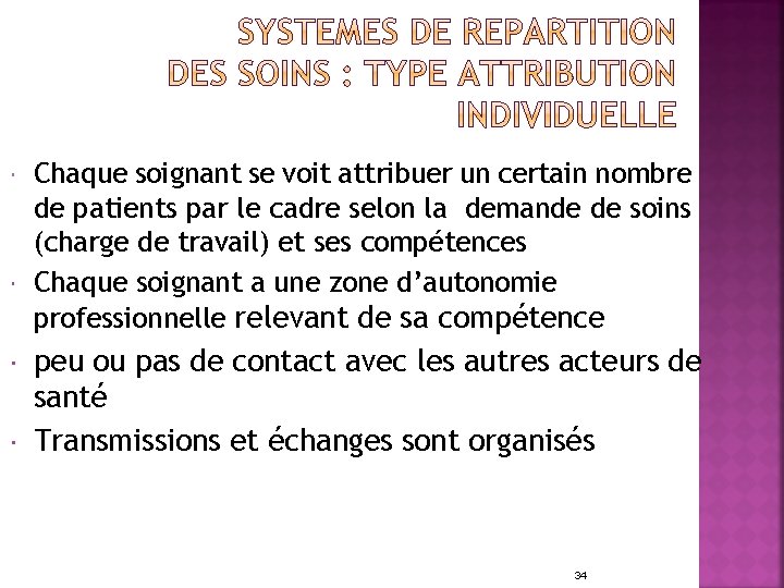 Chaque soignant se voit attribuer un certain nombre de patients par le cadre Chaque soignant se voit attribuer un certain nombre de patients par le cadre