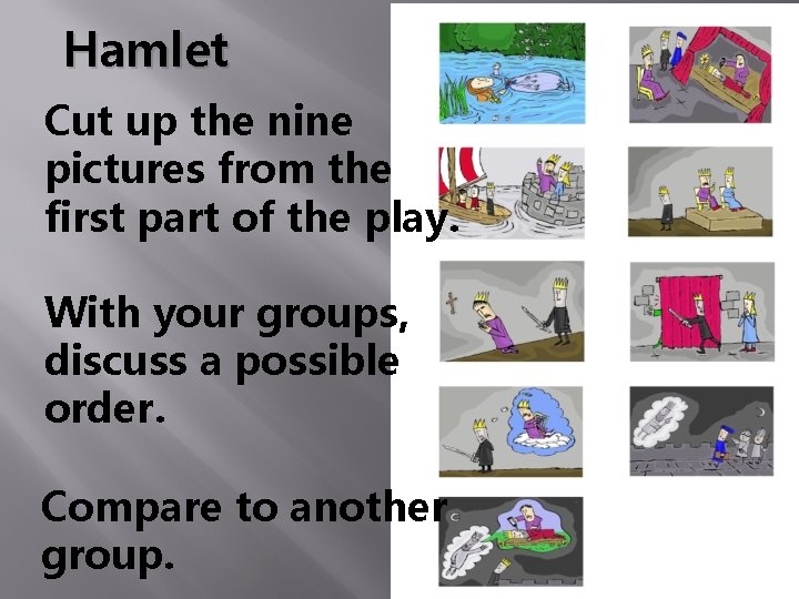 Hamlet Cut up the nine pictures from the first part of the play. With