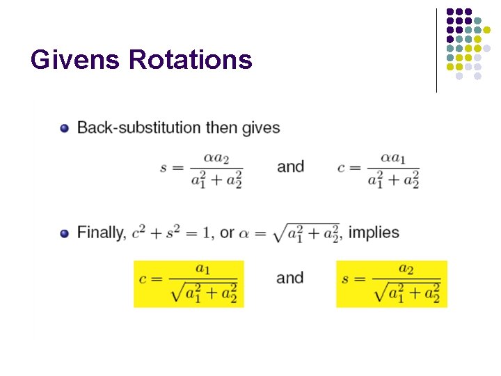 Givens Rotations Givens Rotations
