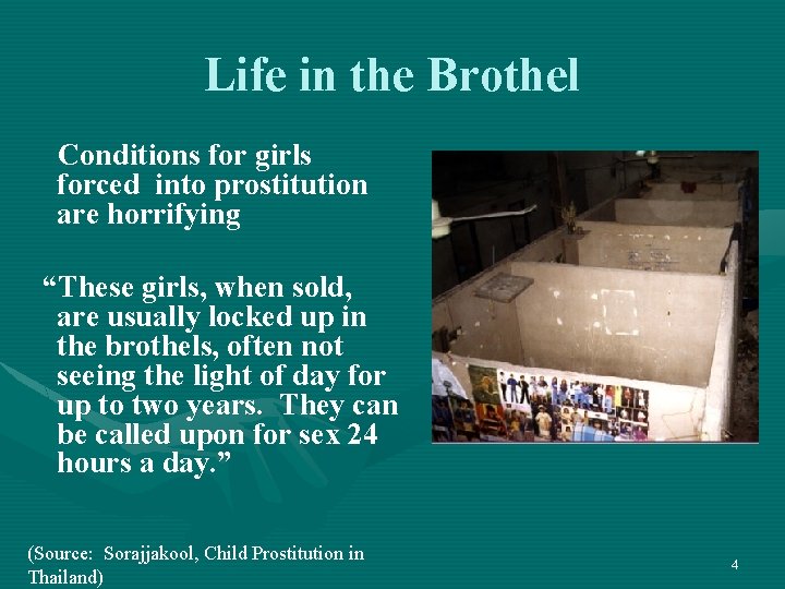 Life in the Brothel Conditions for girls forced into prostitution are horrifying “These girls,