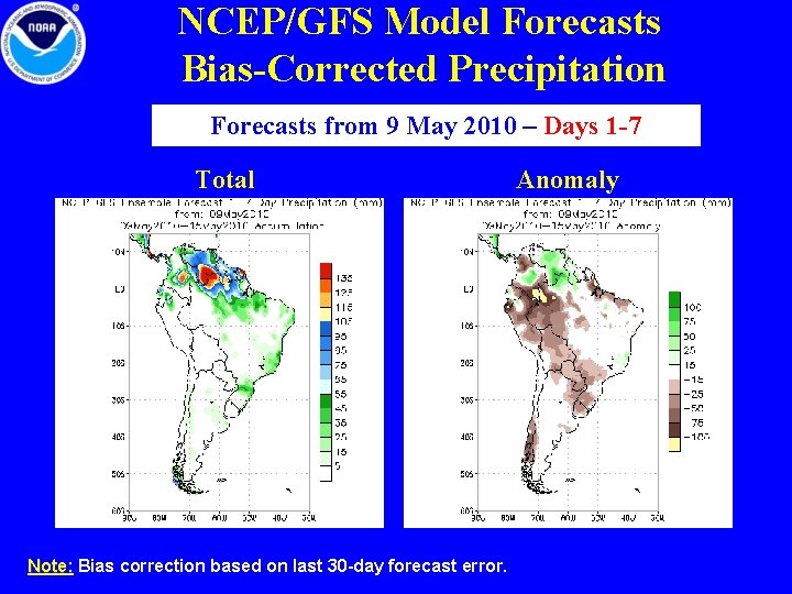 NCEP/GFS Model Forecasts Bias-Corrected Precipitation Forecasts from 9 May 2010 – Days 1 -7