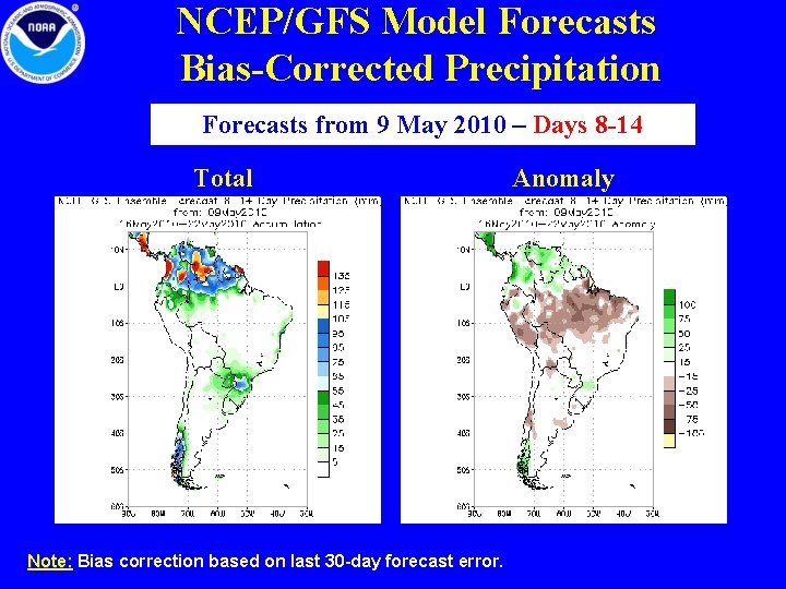 NCEP/GFS Model Forecasts Bias-Corrected Precipitation Forecasts from 9 May 2010 – Days 8 -14