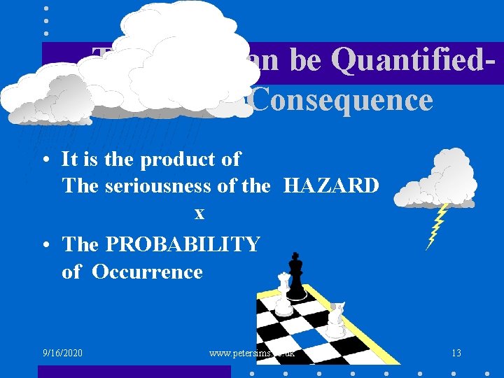 The Risk can be Quantifiedas the Consequence • It is the product of The