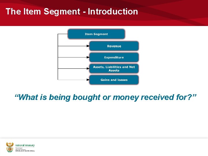 The Item Segment - Introduction “What is being bought or money received for? ”