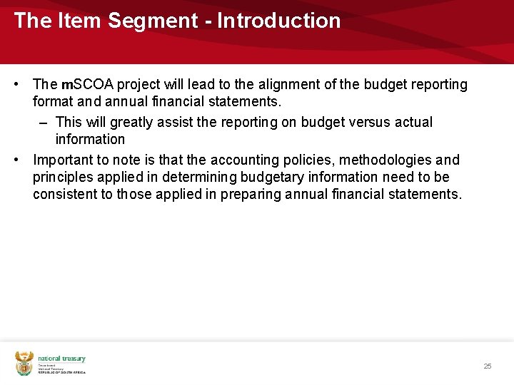 The Item Segment - Introduction • The m. SCOA project will lead to the