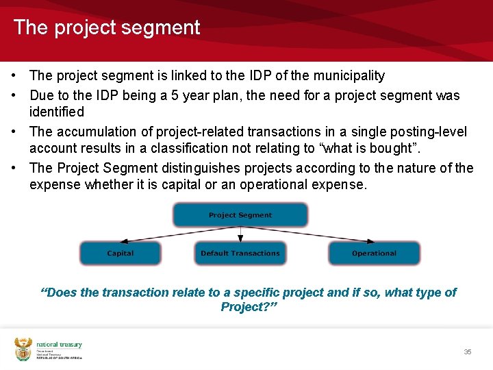The project segment • The project segment is linked to the IDP of the