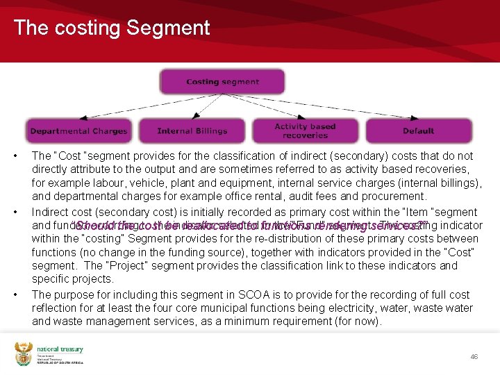 The costing Segment • • • The “Cost “segment provides for the classification of