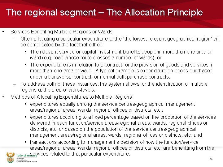 The regional segment – The Allocation Principle • • Services Benefiting Multiple Regions or