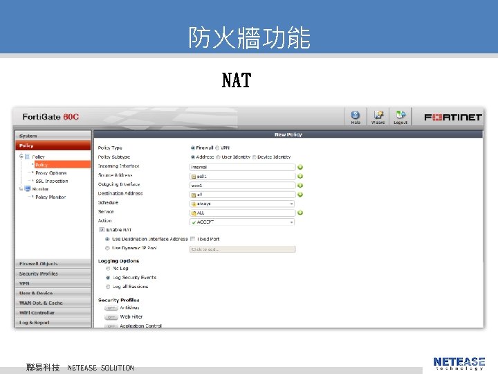 防火牆功能 NAT 聯易科技 © 2010 NETEASE Tech. CO. , LTD. All Rights Reserved. 聯易科技股份有限公司