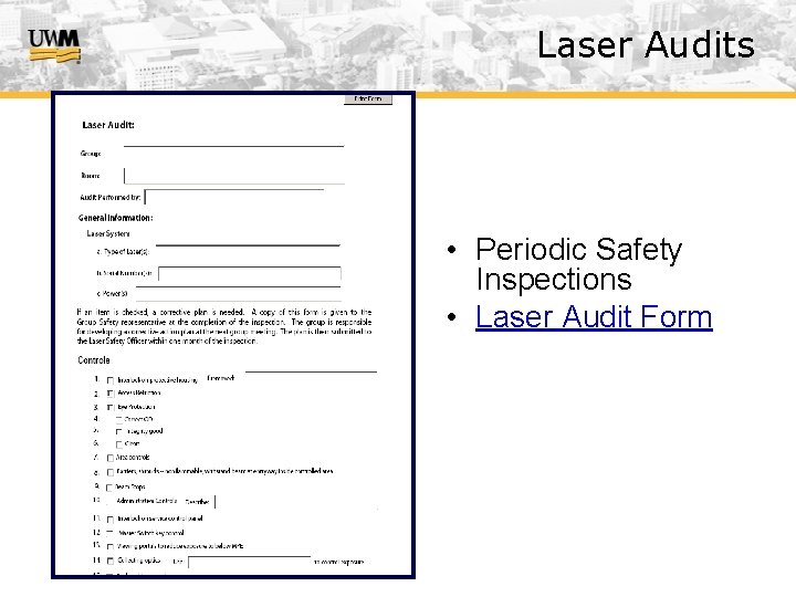 Laser Audits • Periodic Safety Inspections • Laser Audit Form 