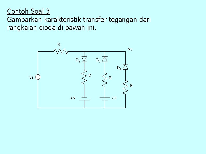 Contoh Soal 3 Gambarkan karakteristik transfer tegangan dari rangkaian dioda di bawah ini. R