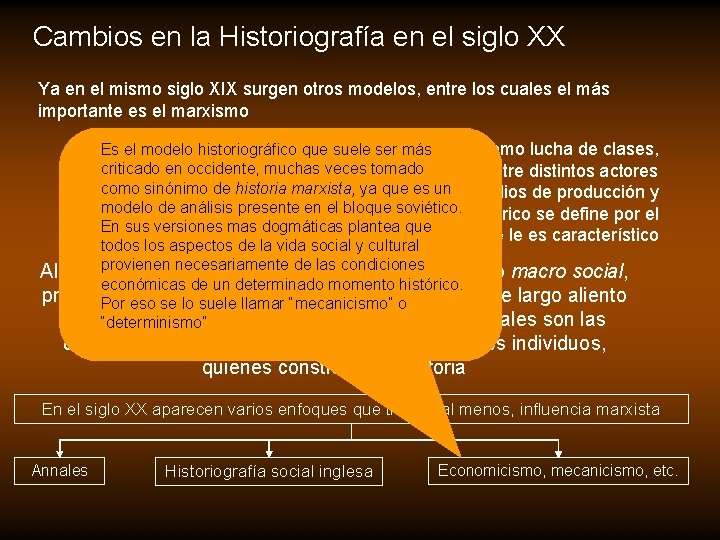 Cambios en la Historiografía en el siglo XX Ya en el mismo siglo XIX Cambios en la Historiografía en el siglo XX Ya en el mismo siglo XIX