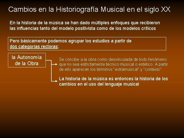 Cambios en la Historiografía Musical en el siglo XX En la historia de la Cambios en la Historiografía Musical en el siglo XX En la historia de la