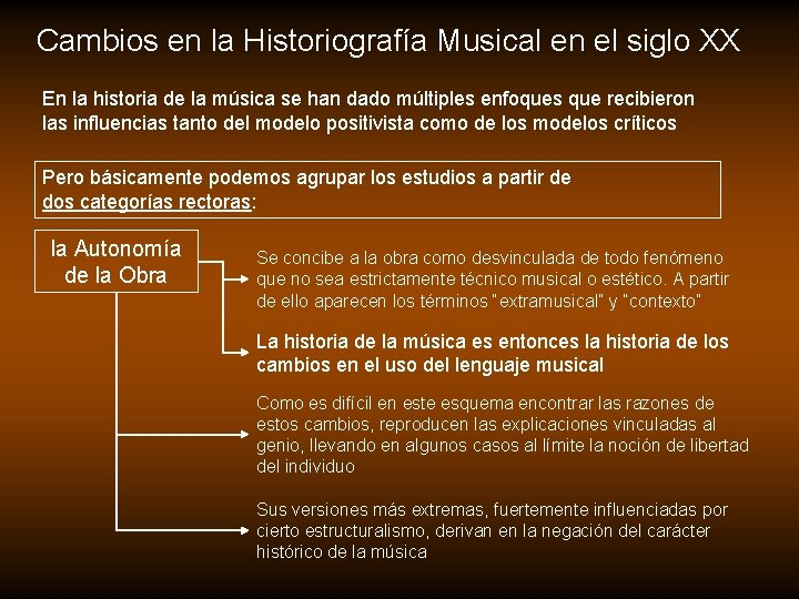 Cambios en la Historiografía Musical en el siglo XX En la historia de la Cambios en la Historiografía Musical en el siglo XX En la historia de la