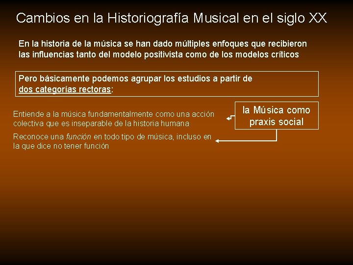 Cambios en la Historiografía Musical en el siglo XX En la historia de la Cambios en la Historiografía Musical en el siglo XX En la historia de la