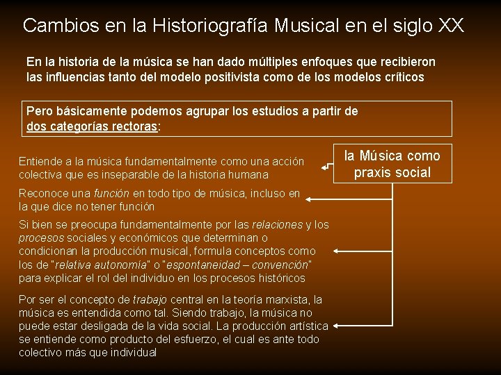 Cambios en la Historiografía Musical en el siglo XX En la historia de la Cambios en la Historiografía Musical en el siglo XX En la historia de la