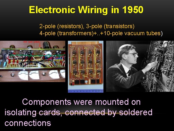 Electronic Wiring in 1950 2 -pole (resistors), 3 -pole (transistors) 4 -pole (transformers)+. .