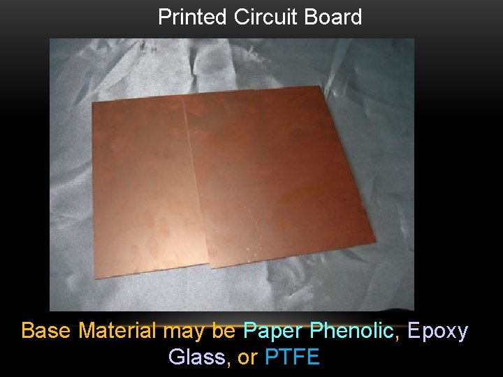  Printed Circuit Board Base Material may be Paper Phenolic, Epoxy Glass, or PTFE