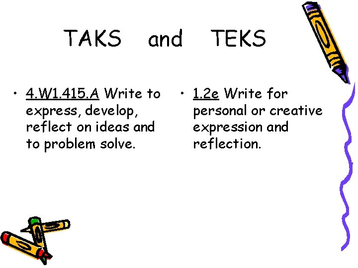 TAKS and • 4. W 1. 415. A Write to express, develop, reflect on