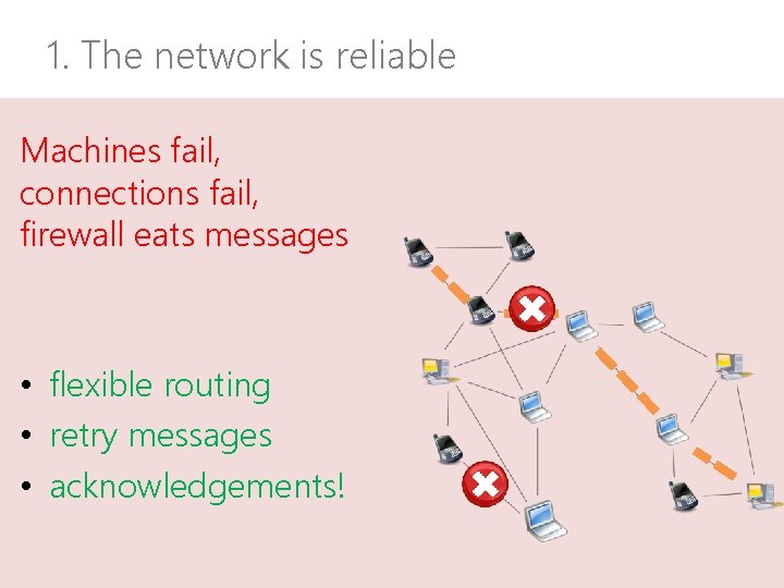 1. The network is reliable Machines fail, connections fail, firewall eats messages • flexible