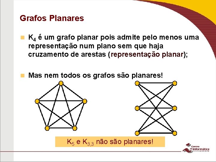 Grafos Planares n K 4 é um grafo planar pois admite pelo menos uma