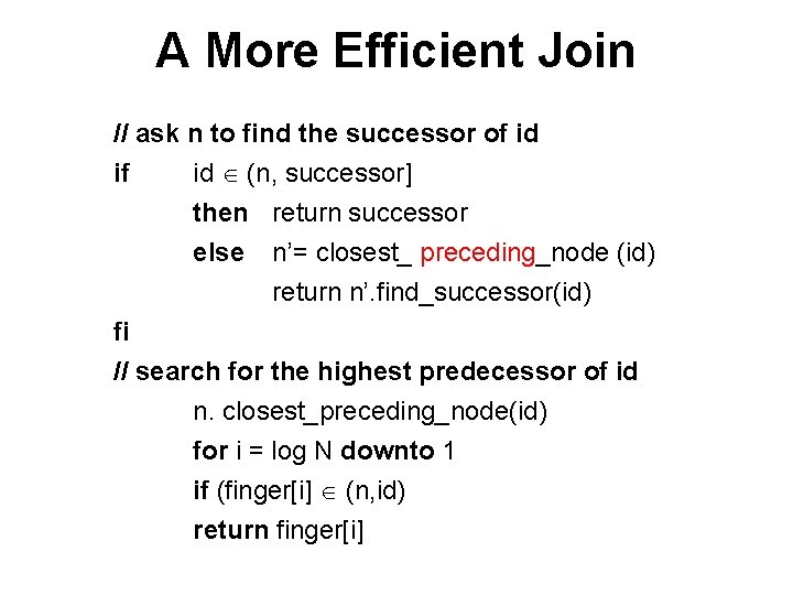 A More Efficient Join // ask n to find the successor of id if