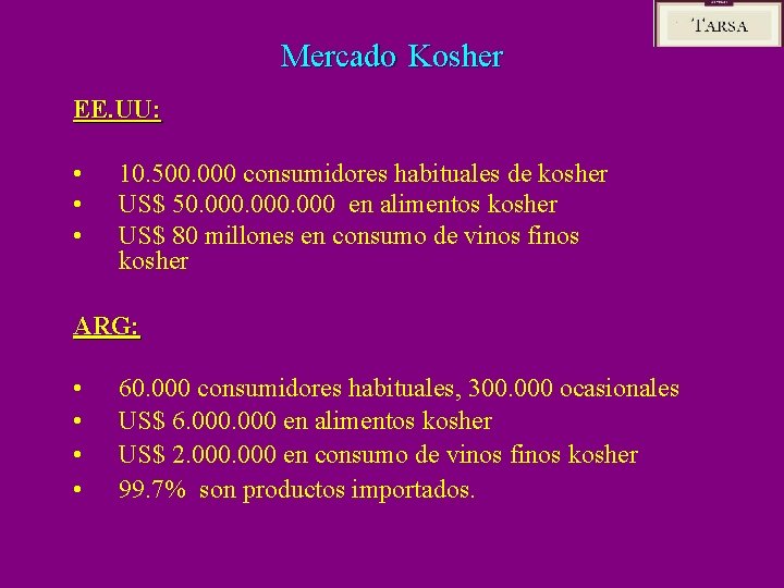 Mercado Kosher EE. UU: • • • 10. 500. 000 consumidores habituales de kosher