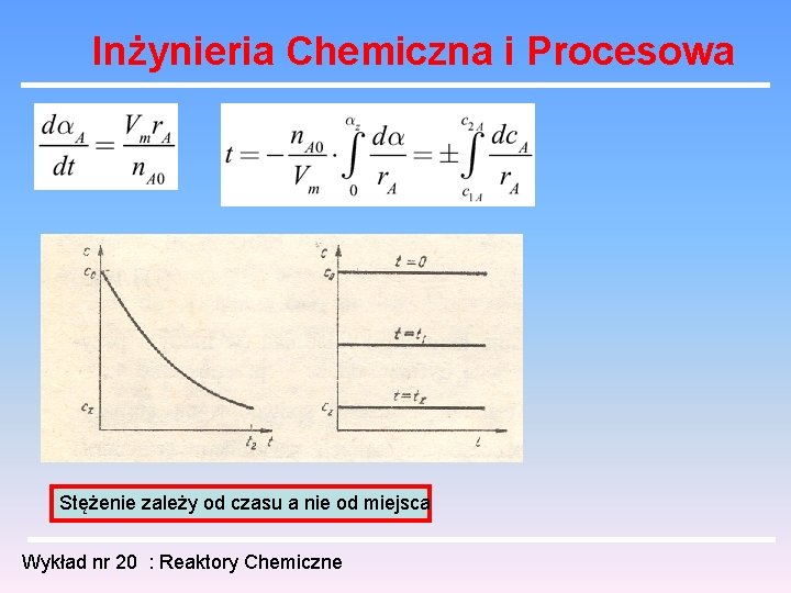 Inżynieria Chemiczna i Procesowa Stężenie zależy od czasu a nie od miejsca Wykład nr