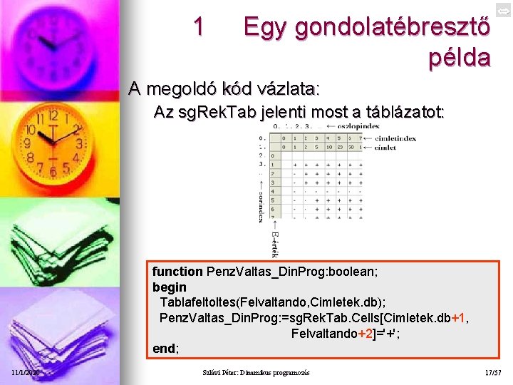 1 Egy gondolatébresztő példa A megoldó kód vázlata: Az sg. Rek. Tab jelenti most