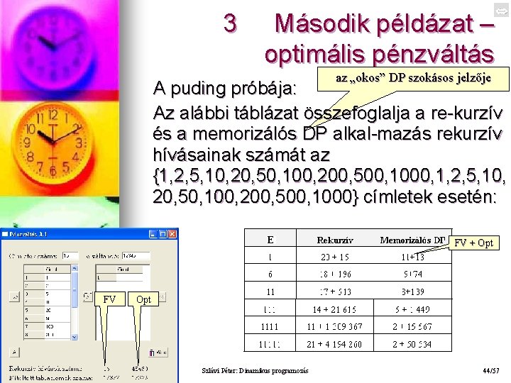 3 Második példázat – optimális pénzváltás az „okos” DP szokásos jelzője A puding próbája: