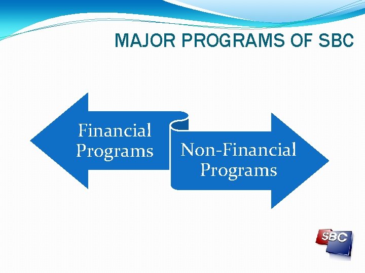 MAJOR PROGRAMS OF SBC Financial Programs Non-Financial Programs 