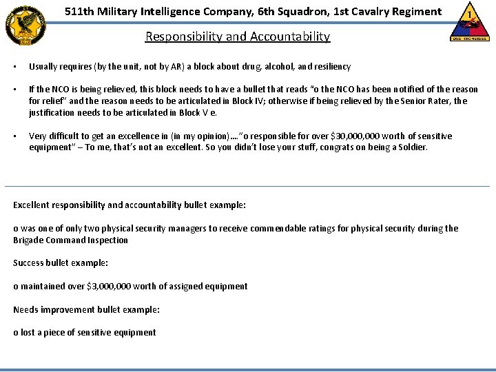511 th Military Intelligence Company, 6 th Squadron, 1 st Cavalry Regiment Responsibility and 511 th Military Intelligence Company, 6 th Squadron, 1 st Cavalry Regiment Responsibility and