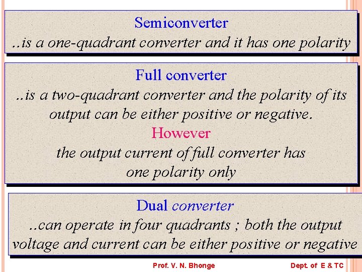 Semiconverter. . is a one-quadrant converter and it has one polarity Full converter. .