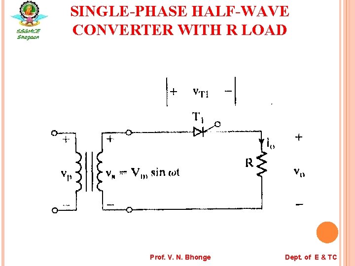 SINGLE-PHASE HALF-WAVE CONVERTER WITH R LOAD 8 Prof. V. N. Bhonge Dept. of E