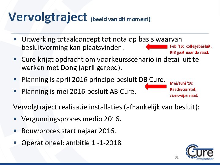 Vervolgtraject (beeld van dit moment) § Uitwerking totaalconcept tot nota op basis waarvan Feb