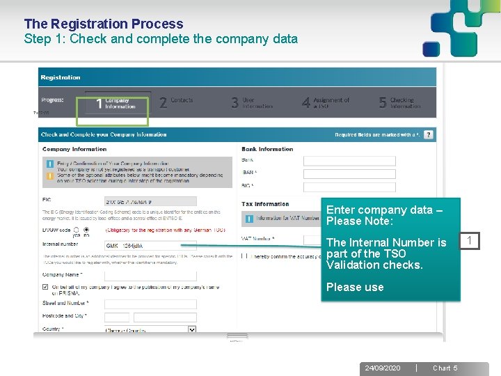 The Registration Process Step 1: Check and complete the company data Enter company data