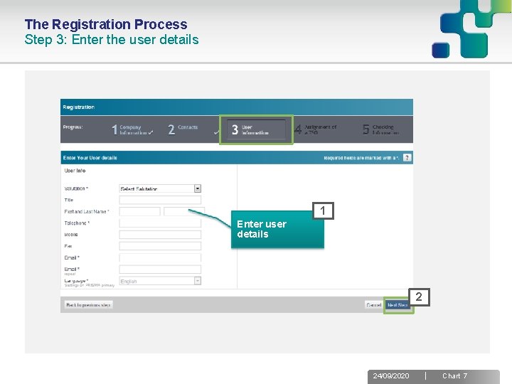 The Registration Process Step 3: Enter the user details 1 Enter user details 2