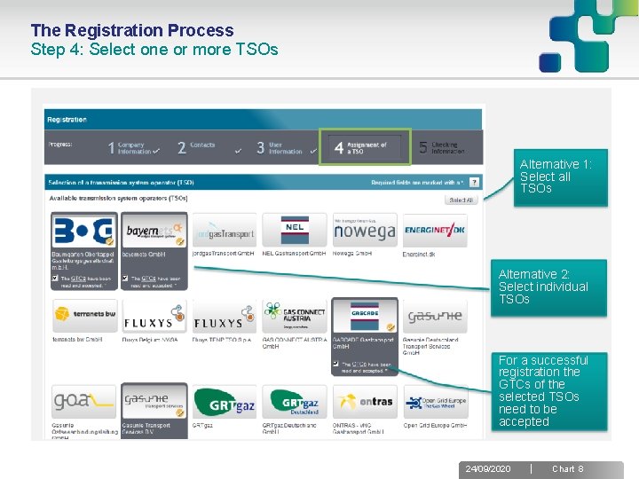 The Registration Process Step 4: Select one or more TSOs Alternative 1: Select all