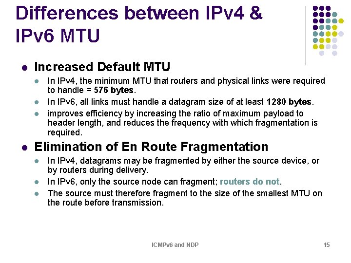 Differences between IPv 4 & IPv 6 MTU l Increased Default MTU l l Differences between IPv 4 & IPv 6 MTU l Increased Default MTU l l