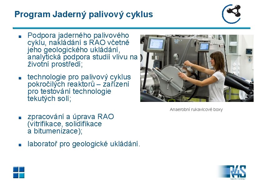 Program Jaderný palivový cyklus Podpora jaderného palivového cyklu, nakládání s RAO včetně jeho geologického