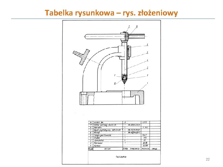 Tabelka rysunkowa – rys. złożeniowy 22 