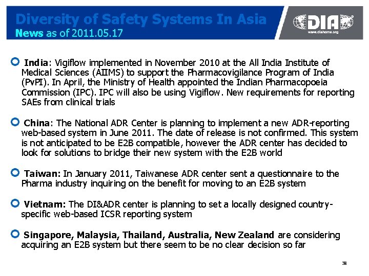 Diversity of Safety Systems In Asia News as of 2011. 05. 17 ¢ India: