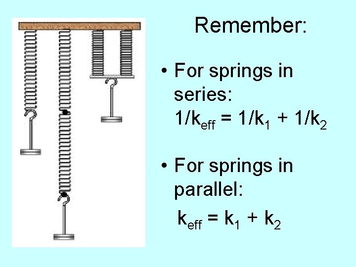 Remember: • For springs in series: 1/keff = 1/k 1 + 1/k 2 •