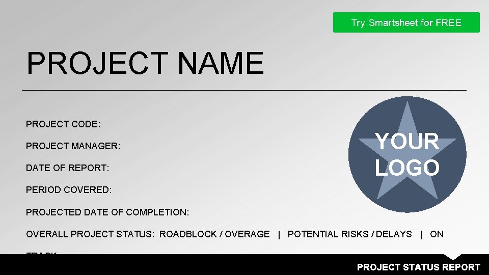 PROJECT NAME PROJECT CODE: PROJECT MANAGER: DATE OF REPORT: YOUR LOGO PERIOD COVERED: PROJECTED