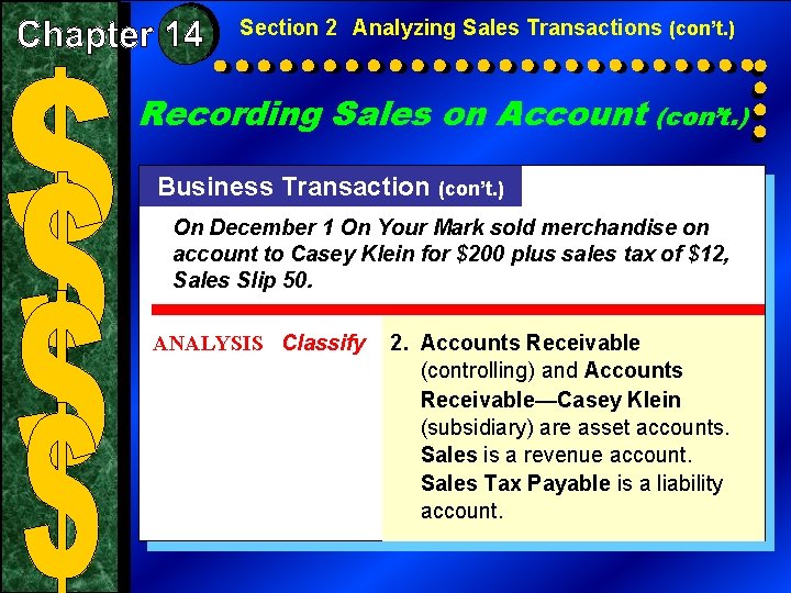 Section 2 Analyzing Sales Transactions (con’t. ) Recording Sales on Account (con’t. ) Business Section 2 Analyzing Sales Transactions (con’t. ) Recording Sales on Account (con’t. ) Business