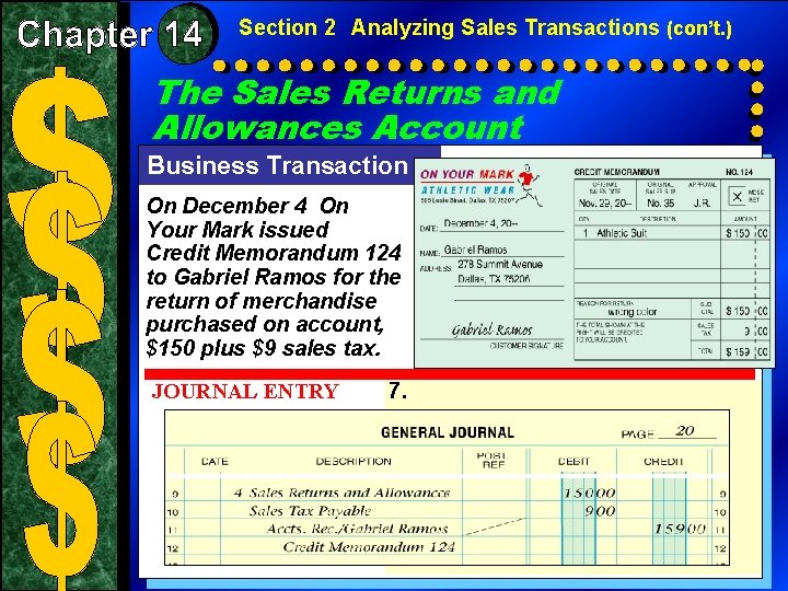 Section 2 Analyzing Sales Transactions (con’t. ) The Sales Returns and Allowances Account Business Section 2 Analyzing Sales Transactions (con’t. ) The Sales Returns and Allowances Account Business