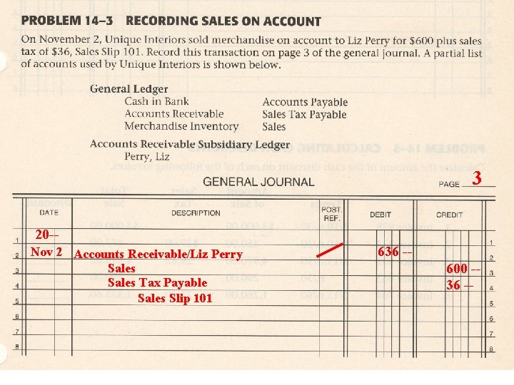 3 20 -Nov 2 Accounts Receivable/Liz Perry Sales Tax Payable Sales Slip 101 636 3 20 -Nov 2 Accounts Receivable/Liz Perry Sales Tax Payable Sales Slip 101 636