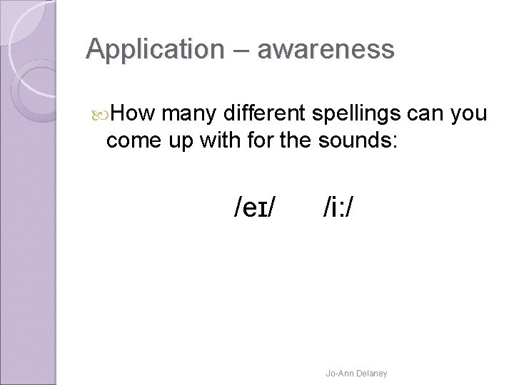 Application – awareness How many different spellings can you come up with for the
